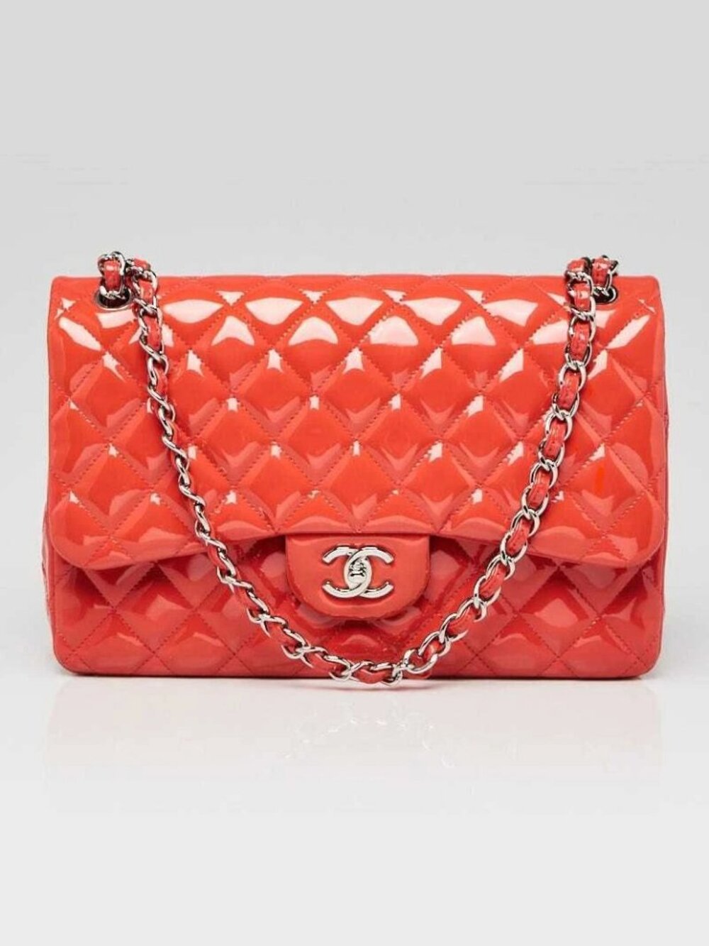 Chanel Pink Quilted Patent Leather Classic Jumbo Double Flap Bag